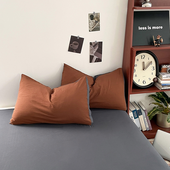 91家纺网 家纺一手货源 找家纺 优尚佳生活馆 2025新款ins风超柔褶皱亲肤磨毛水洗棉四件套双拼系列（风格二） 糖灰