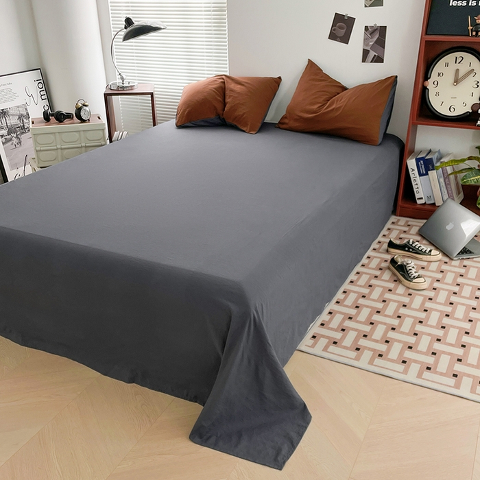 91家纺网 家纺一手货源 找家纺 优尚佳生活馆 2025新款ins风超柔褶皱亲肤磨毛水洗棉四件套双拼系列（风格二） 糖灰