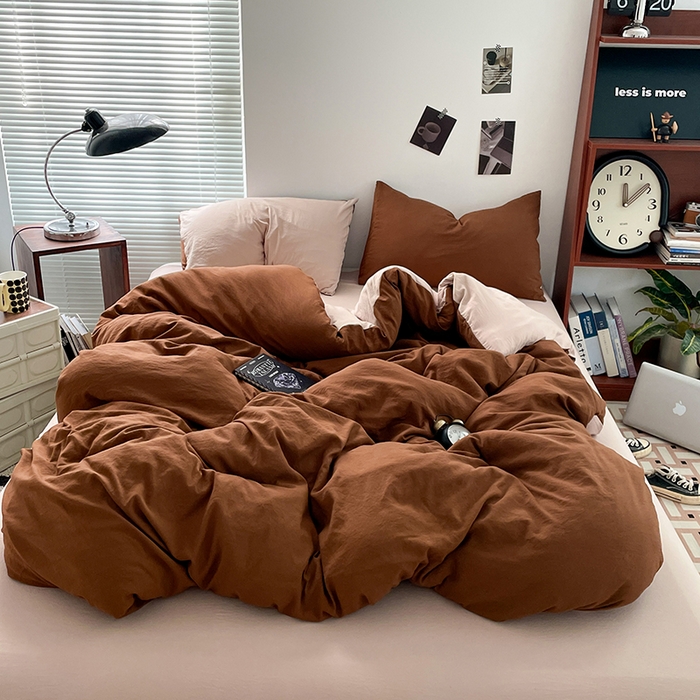 优尚佳生活馆 2025新款ins风超柔褶皱亲肤磨毛水洗棉四件套双拼系列（风格二） 糖卡