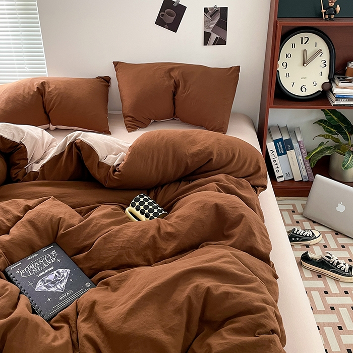 91家纺网 家纺一手货源 找家纺 优尚佳生活馆 2025新款ins风超柔褶皱亲肤磨毛水洗棉四件套双拼系列（风格二） 糖卡