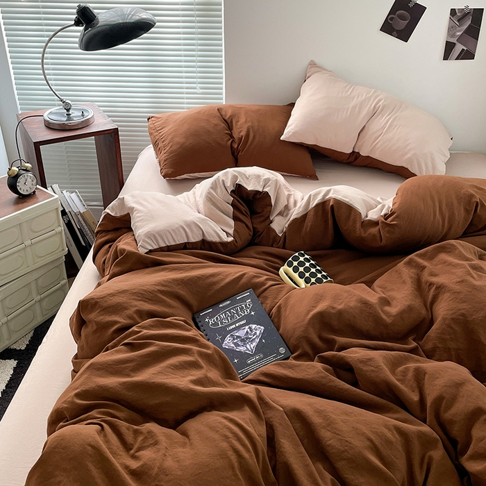 91家纺网 家纺一手货源 找家纺 优尚佳生活馆 2025新款ins风超柔褶皱亲肤磨毛水洗棉四件套双拼系列（风格二） 糖卡