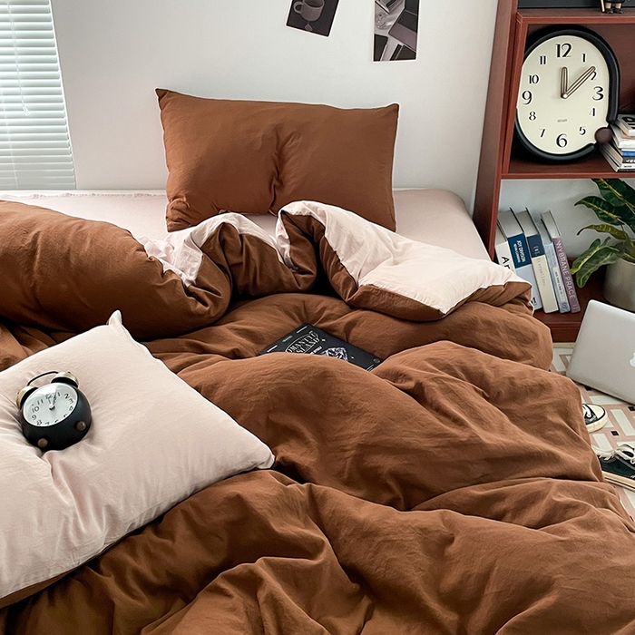 91家纺网 家纺一手货源 找家纺 优尚佳生活馆 2025新款ins风超柔褶皱亲肤磨毛水洗棉四件套双拼系列（风格二） 糖卡