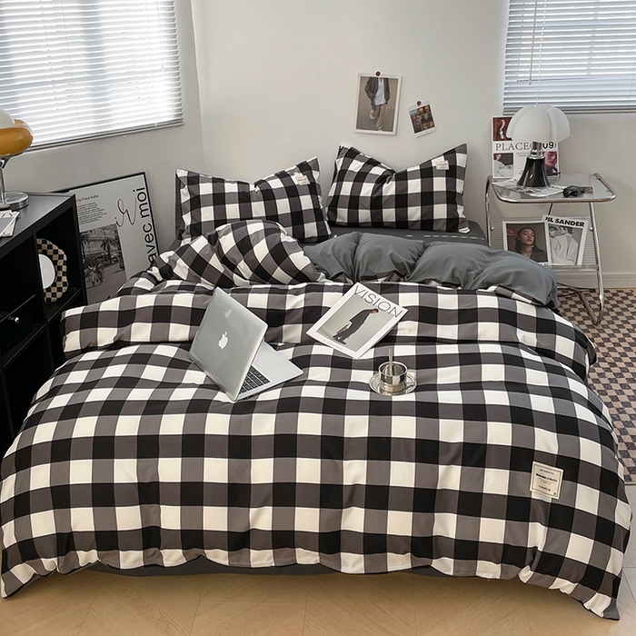 91家纺网 家纺一手货源 找家纺 （总）优尚佳生活馆 2025新款无印风亲肤磨毛四件套-格子