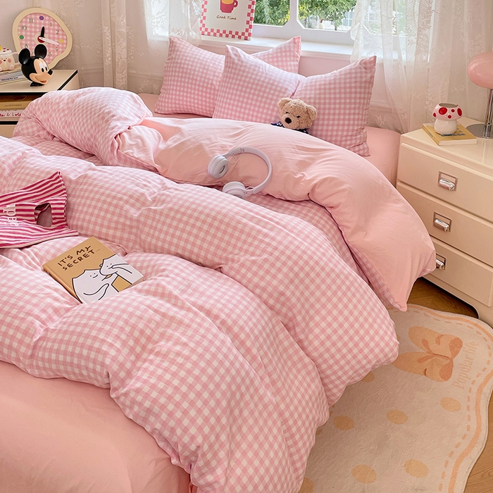 91家纺网 家纺一手货源 找家纺 优尚佳生活馆 2025新款INS风亲肤水洗棉四件套系列-印花 玻璃粉