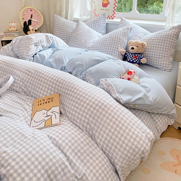 91家纺网 家纺一手货源 找家纺 优尚佳生活馆 2025新款INS风亲肤水洗棉四件套系列-印花 玻璃蓝