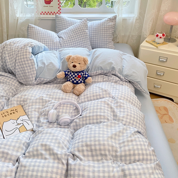 91家纺网 家纺一手货源 找家纺 优尚佳生活馆 2025新款INS风亲肤水洗棉四件套系列-印花 玻璃蓝