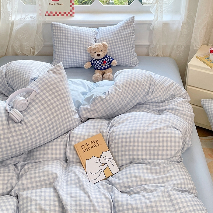 91家纺网 家纺一手货源 找家纺 优尚佳生活馆 2025新款INS风亲肤水洗棉四件套系列-印花 玻璃蓝