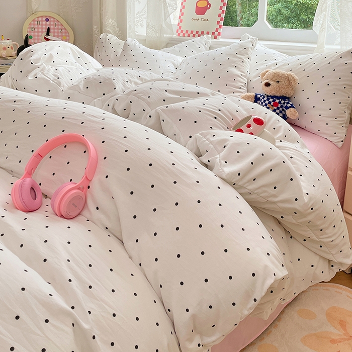 91家纺网 家纺一手货源 找家纺 优尚佳生活馆 2025新款INS风亲肤水洗棉四件套系列-印花 点点温馨