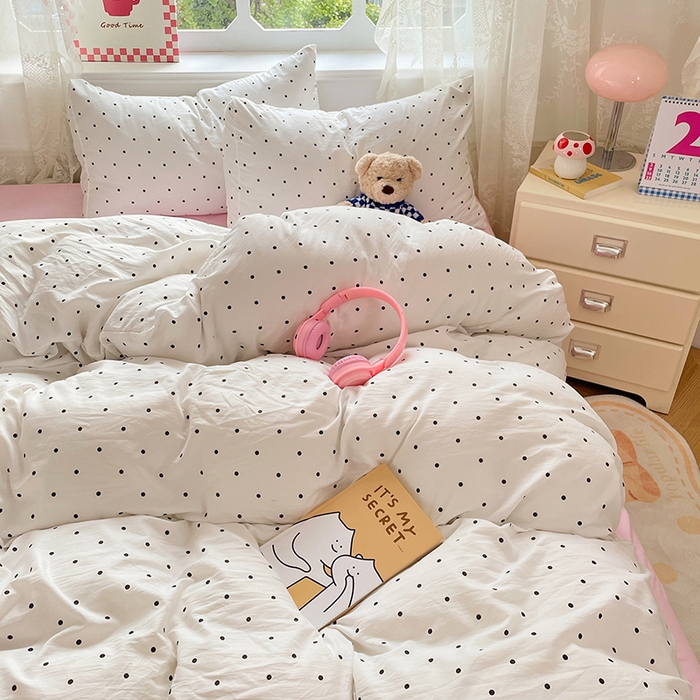 91家纺网 家纺一手货源 找家纺 优尚佳生活馆 2025新款INS风亲肤水洗棉四件套系列-印花 点点温馨