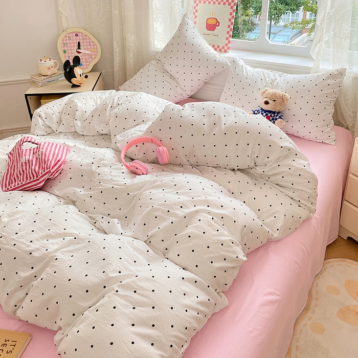 91家纺网 家纺一手货源 找家纺 优尚佳生活馆 2025新款INS风亲肤水洗棉四件套系列-印花 点点温馨