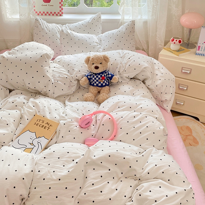 91家纺网 家纺一手货源 找家纺 优尚佳生活馆 2025新款INS风亲肤水洗棉四件套系列-印花 点点温馨