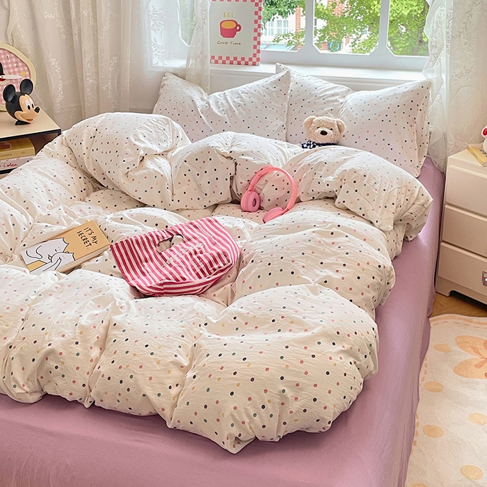 91家纺网 家纺一手货源 找家纺 优尚佳生活馆 2025新款INS风亲肤水洗棉四件套系列-印花 酒心奶糖