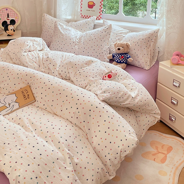 91家纺网 家纺一手货源 找家纺 优尚佳生活馆 2025新款INS风亲肤水洗棉四件套系列-印花 酒心奶糖