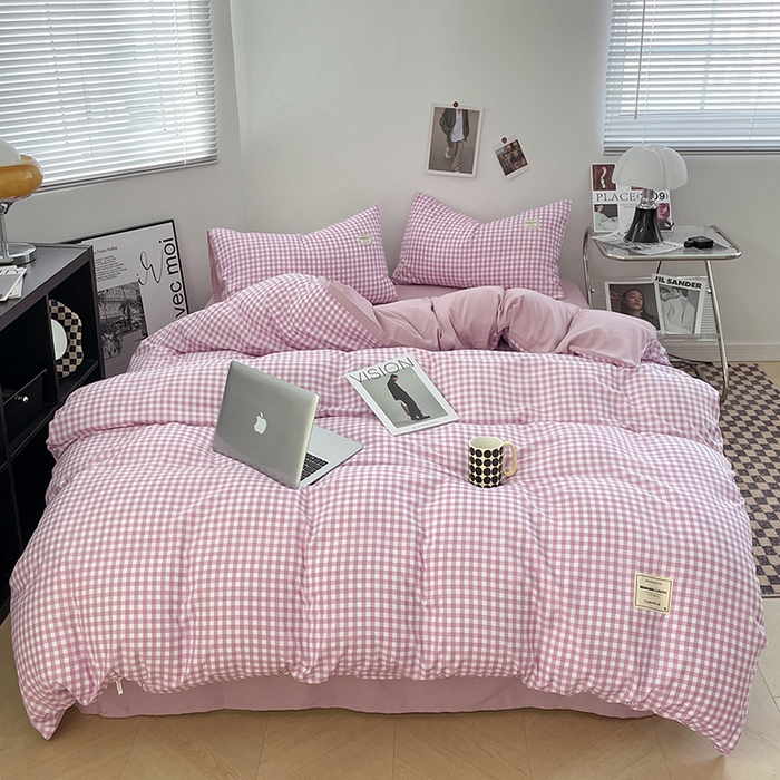 91家纺网 家纺一手货源 找家纺 （总）优尚佳生活馆 2025新款无印风亲肤磨毛四件套-格子