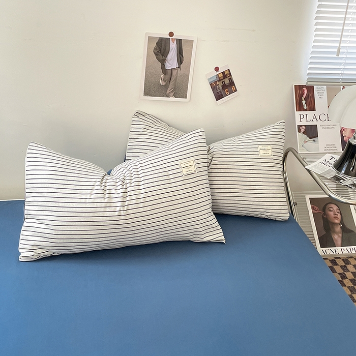 91家纺网 家纺一手货源 找家纺 优尚佳生活馆 2025新款无印风亲肤磨毛四件套-格子 白蓝条