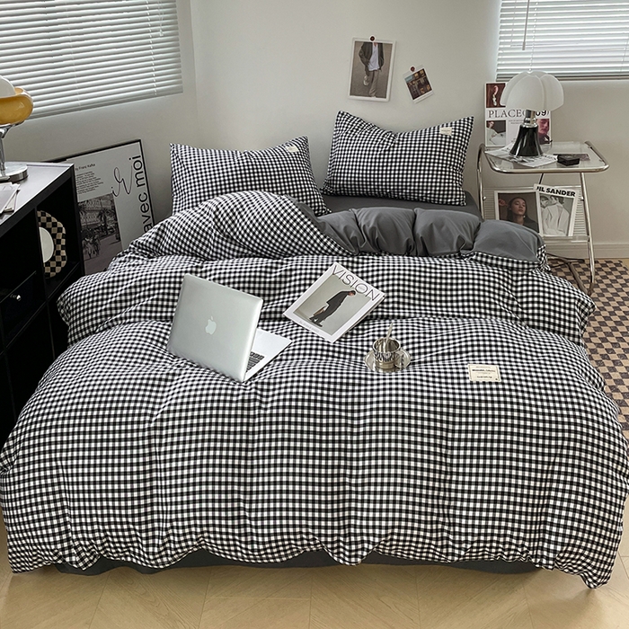 优尚佳生活馆 2025新款无印风亲肤磨毛四件套-格子 黑白小格