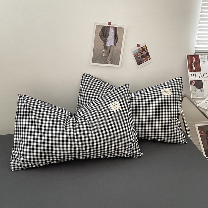 91家纺网 家纺一手货源 找家纺 优尚佳生活馆 2025新款无印风亲肤磨毛四件套-格子 黑白小格