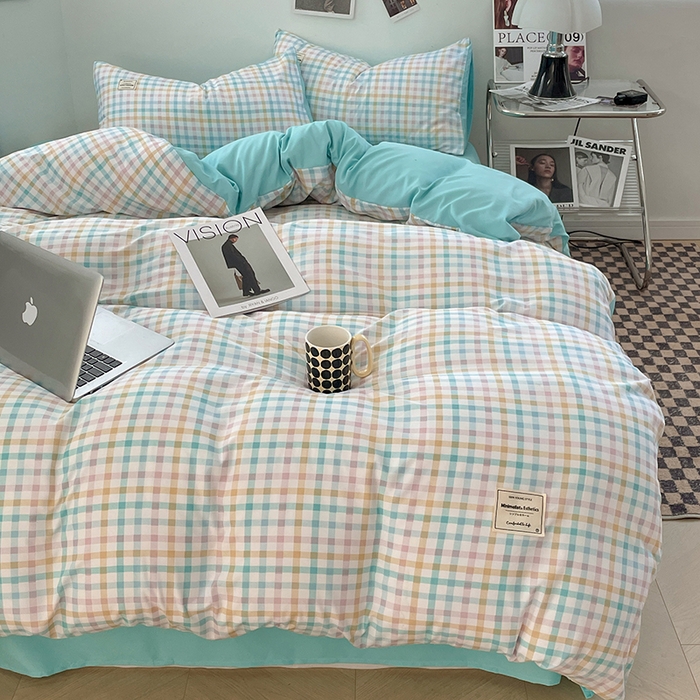 91家纺网 家纺一手货源 找家纺 优尚佳生活馆 2025新款无印风亲肤磨毛四件套-格子 冰激凌格