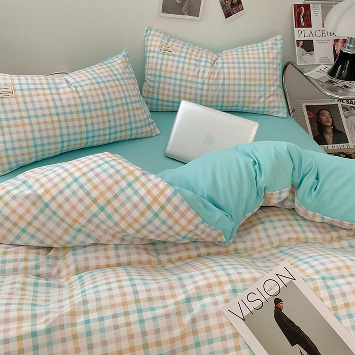 91家纺网 家纺一手货源 找家纺 优尚佳生活馆 2025新款无印风亲肤磨毛四件套-格子 冰激凌格