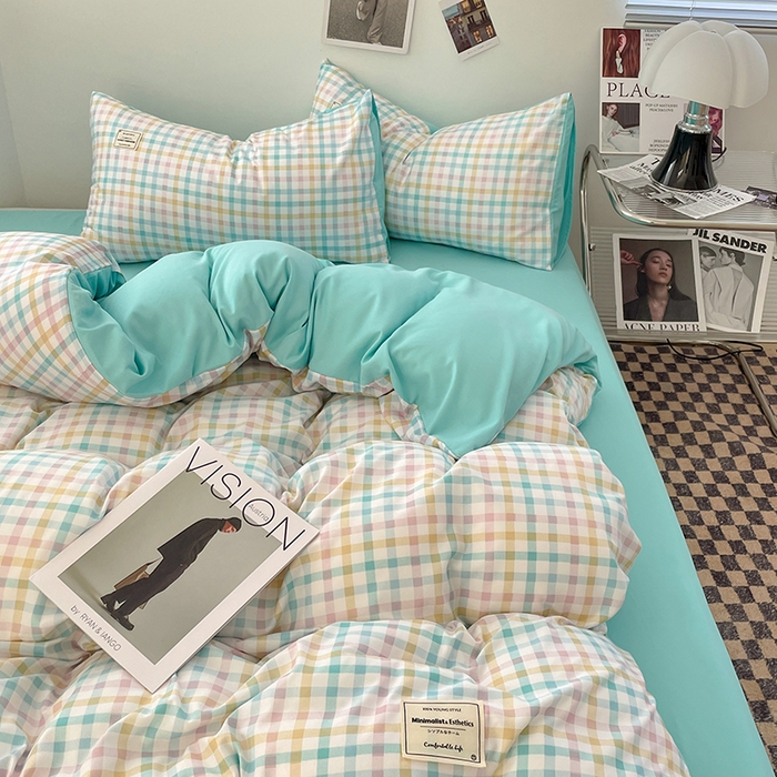 91家纺网 家纺一手货源 找家纺 优尚佳生活馆 2025新款无印风亲肤磨毛四件套-格子 冰激凌格