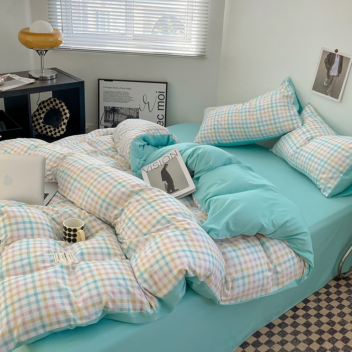 91家纺网 家纺一手货源 找家纺 优尚佳生活馆 2025新款无印风亲肤磨毛四件套-格子 冰激凌格