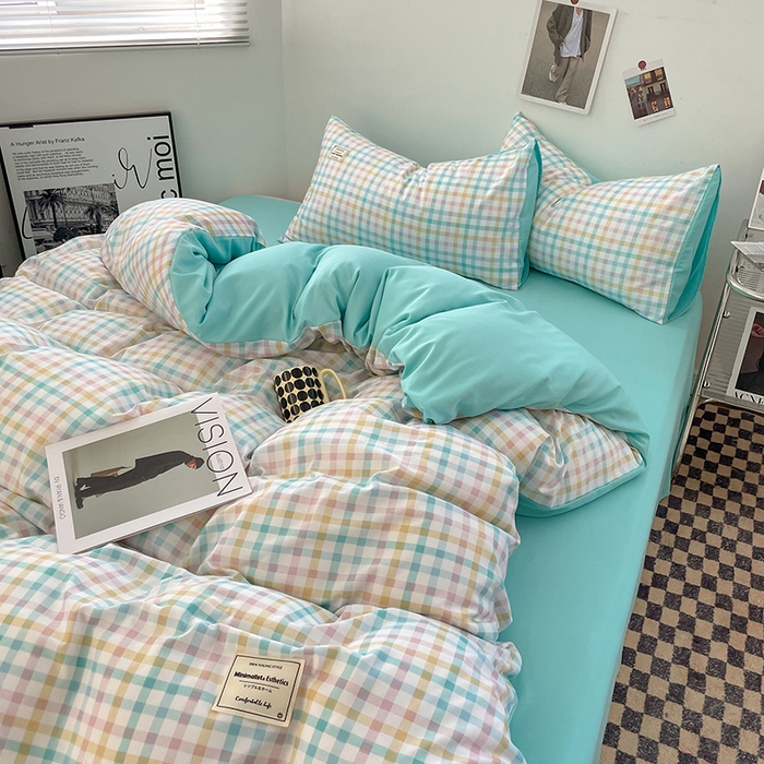 91家纺网 家纺一手货源 找家纺 优尚佳生活馆 2025新款无印风亲肤磨毛四件套-格子 冰激凌格