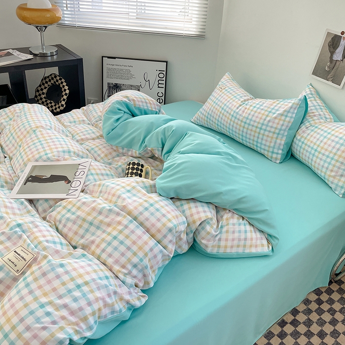 91家纺网 家纺一手货源 找家纺 优尚佳生活馆 2025新款无印风亲肤磨毛四件套-格子 冰激凌格