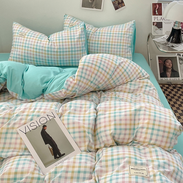 91家纺网 家纺一手货源 找家纺 优尚佳生活馆 2025新款无印风亲肤磨毛四件套-格子 冰激凌格