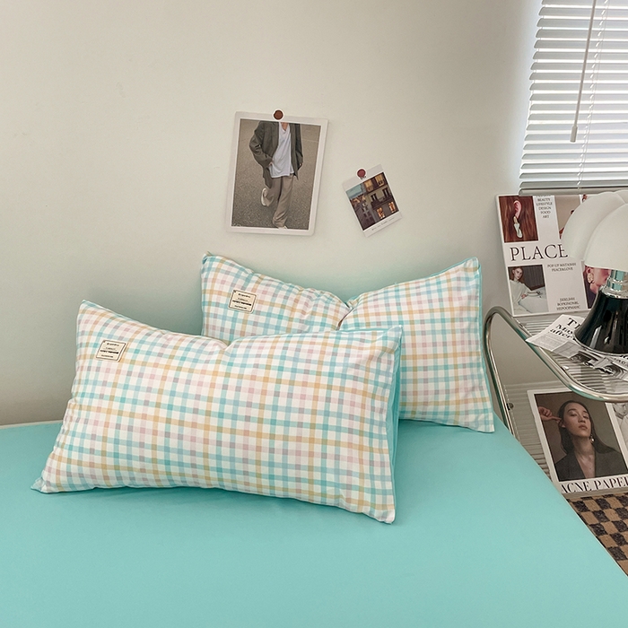 91家纺网 家纺一手货源 找家纺 优尚佳生活馆 2025新款无印风亲肤磨毛四件套-格子 冰激凌格