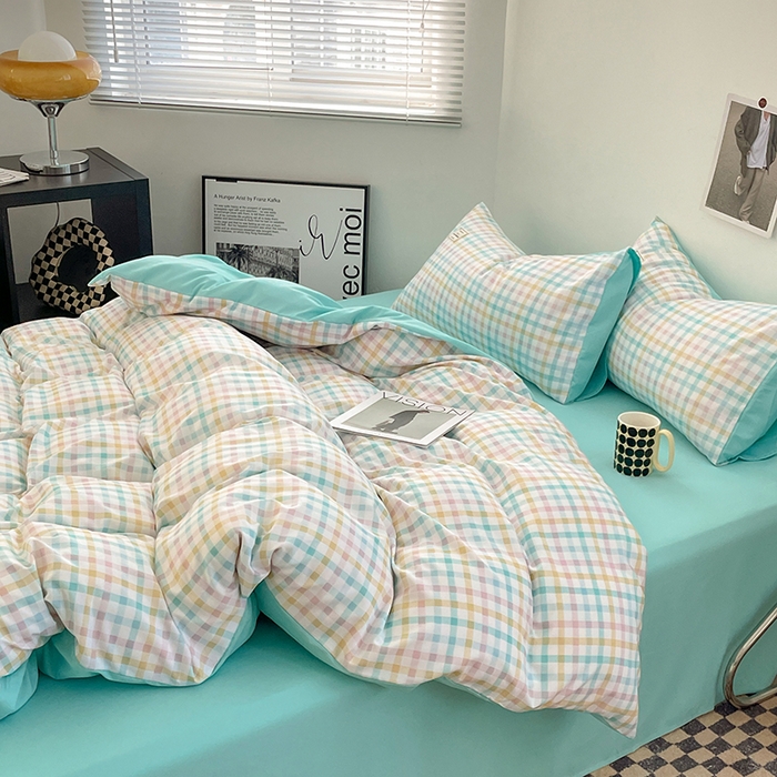 91家纺网 家纺一手货源 找家纺 优尚佳生活馆 2025新款无印风亲肤磨毛四件套-格子 冰激凌格