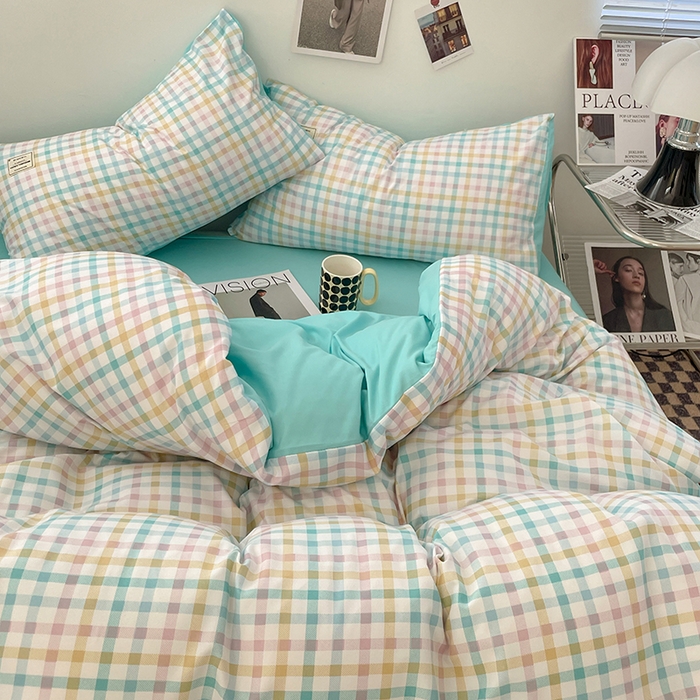 91家纺网 家纺一手货源 找家纺 优尚佳生活馆 2025新款无印风亲肤磨毛四件套-格子 冰激凌格