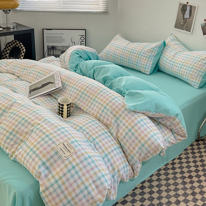 91家纺网 家纺一手货源 找家纺 优尚佳生活馆 2025新款无印风亲肤磨毛四件套-格子 冰激凌格