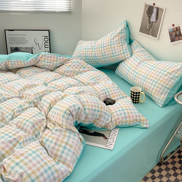 91家纺网 家纺一手货源 找家纺 优尚佳生活馆 2025新款无印风亲肤磨毛四件套-格子 冰激凌格