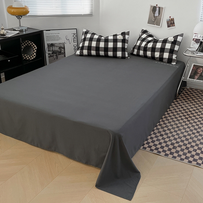 91家纺网 家纺一手货源 找家纺 优尚佳生活馆 2025新款无印风亲肤磨毛四件套-格子 黑白大格