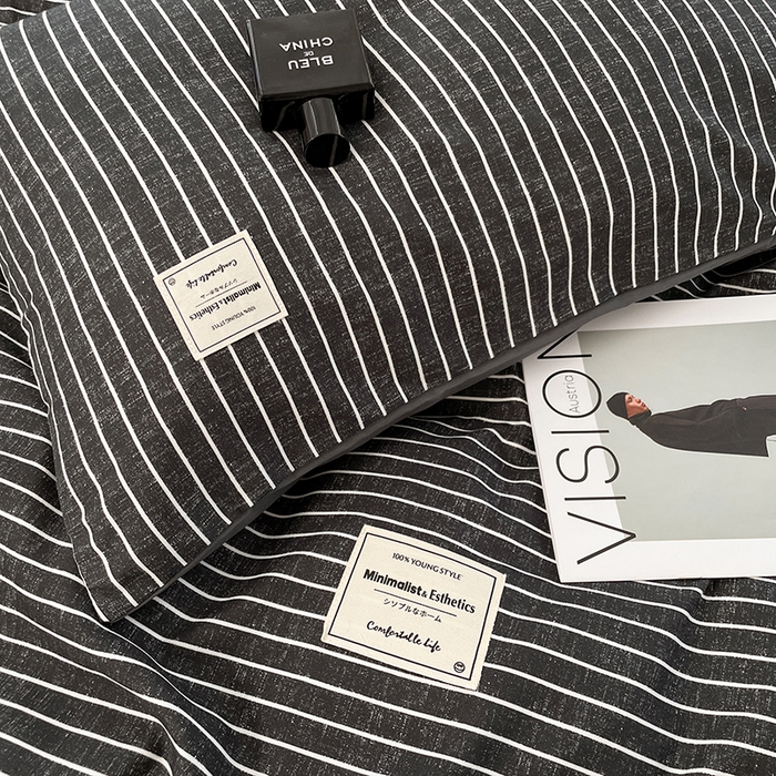 91家纺网 家纺一手货源 找家纺 优尚佳生活馆 2025新款无印风亲肤磨毛四件套-格子 黑白条