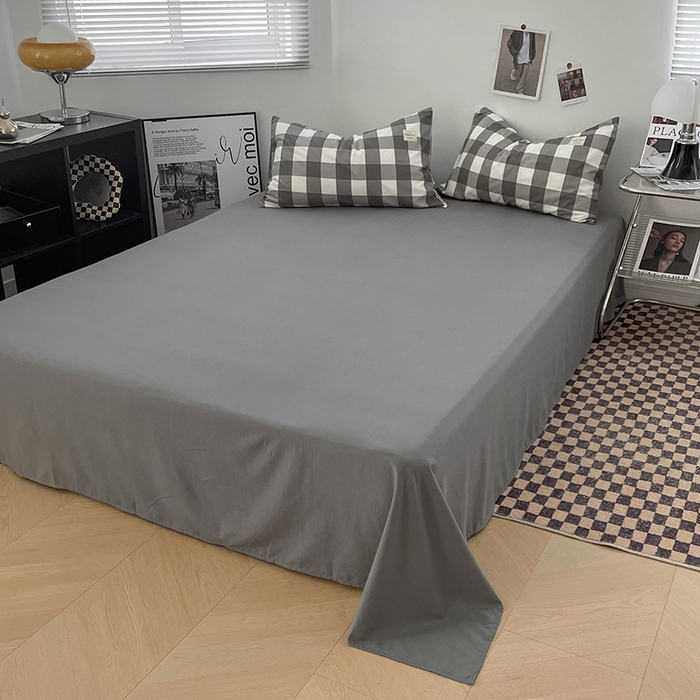 91家纺网 家纺一手货源 找家纺 优尚佳生活馆 2025新款无印风亲肤磨毛四件套-格子 灰白大格