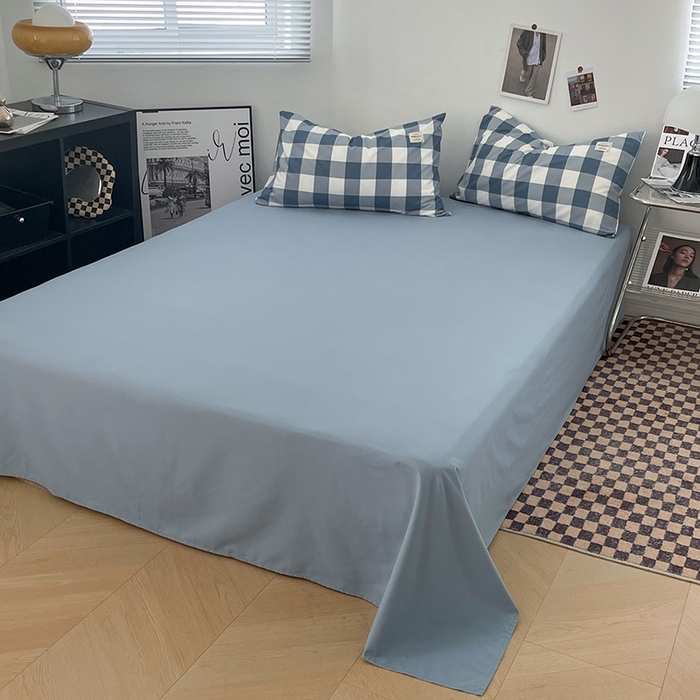 91家纺网 家纺一手货源 找家纺 优尚佳生活馆 2025新款无印风亲肤磨毛四件套-格子 蓝大格