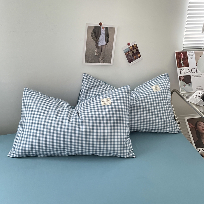 91家纺网 家纺一手货源 找家纺 优尚佳生活馆 2025新款无印风亲肤磨毛四件套-格子 蓝小格