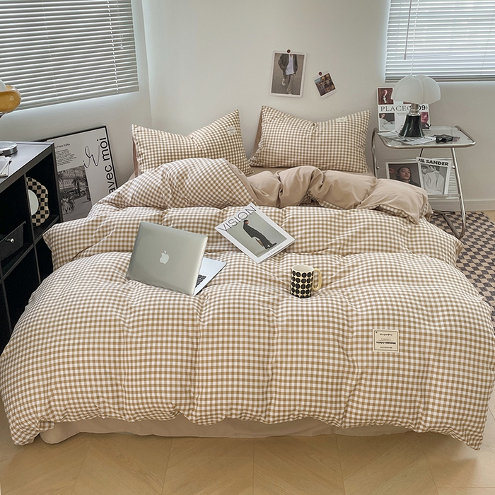 优尚佳生活馆 2025新款无印风亲肤磨毛四件套-格子 米小格