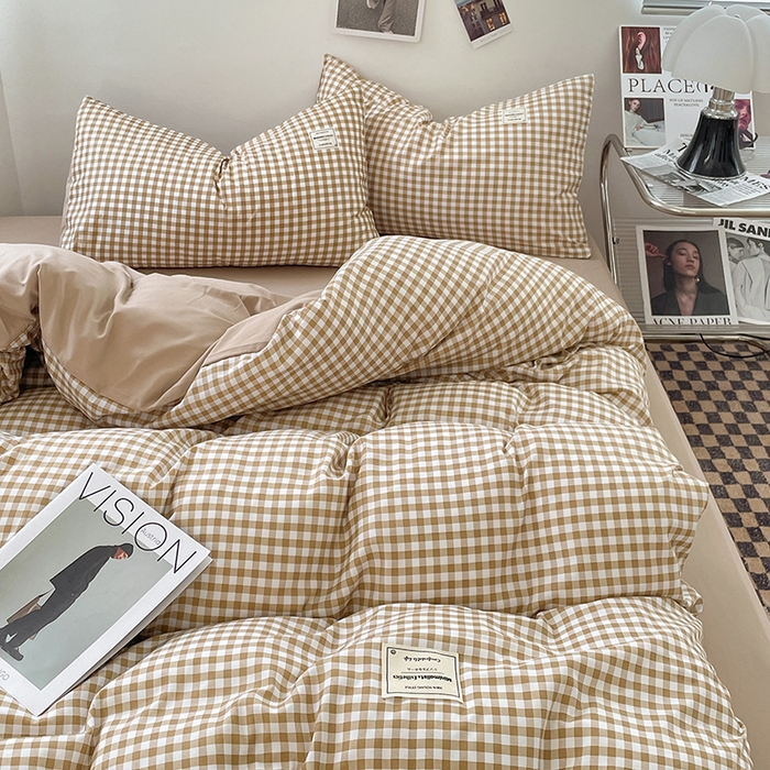 91家纺网 家纺一手货源 找家纺 优尚佳生活馆 2025新款无印风亲肤磨毛四件套-格子 米小格