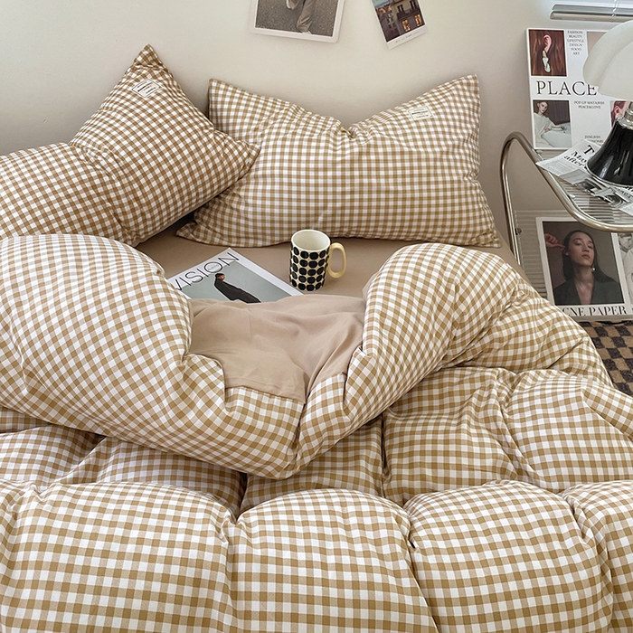 91家纺网 家纺一手货源 找家纺 优尚佳生活馆 2025新款无印风亲肤磨毛四件套-格子 米小格