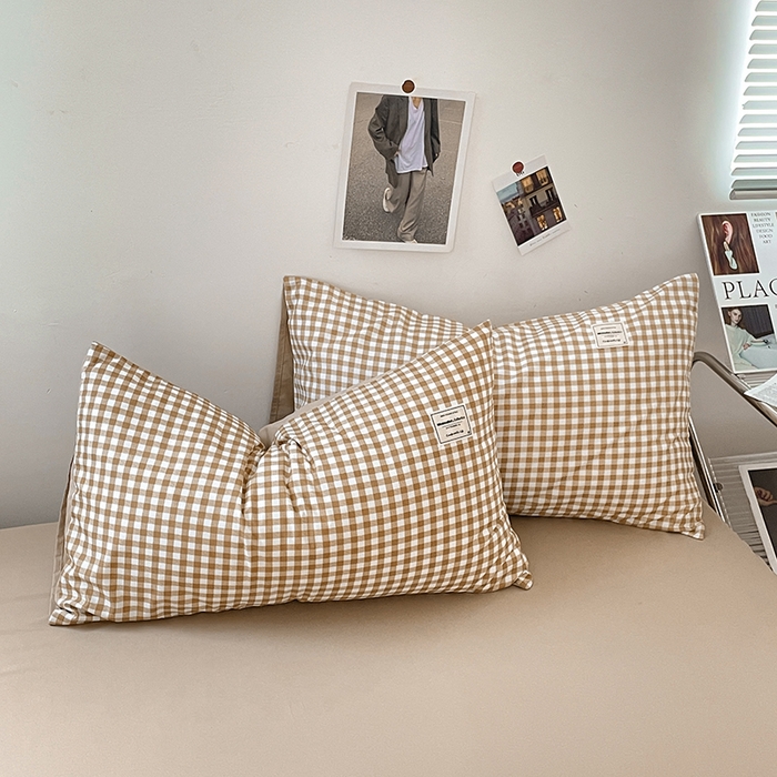 91家纺网 家纺一手货源 找家纺 优尚佳生活馆 2025新款无印风亲肤磨毛四件套-格子 米小格