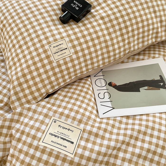 91家纺网 家纺一手货源 找家纺 优尚佳生活馆 2025新款无印风亲肤磨毛四件套-格子 米小格