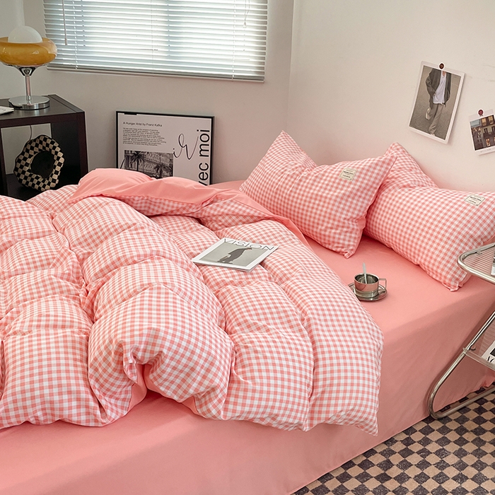 91家纺网 家纺一手货源 找家纺 优尚佳生活馆 2025新款无印风亲肤磨毛四件套-格子 玉小格