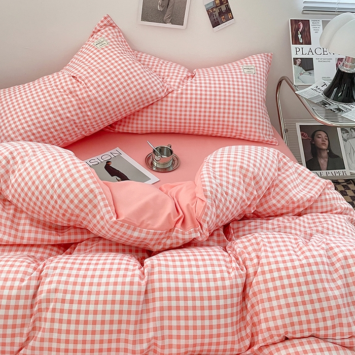 91家纺网 家纺一手货源 找家纺 优尚佳生活馆 2025新款无印风亲肤磨毛四件套-格子 玉小格