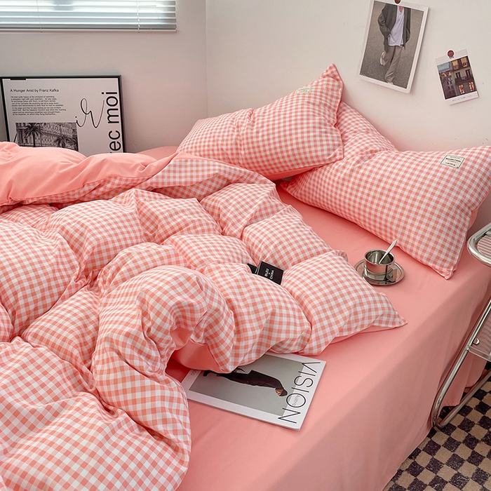 91家纺网 家纺一手货源 找家纺 优尚佳生活馆 2025新款无印风亲肤磨毛四件套-格子 玉小格