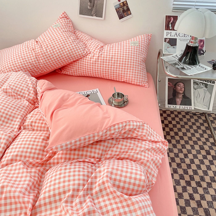 91家纺网 家纺一手货源 找家纺 优尚佳生活馆 2025新款无印风亲肤磨毛四件套-格子 玉小格