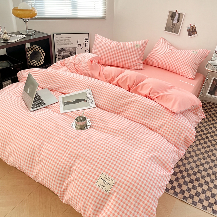 91家纺网 家纺一手货源 找家纺 优尚佳生活馆 2025新款无印风亲肤磨毛四件套-格子 玉小格