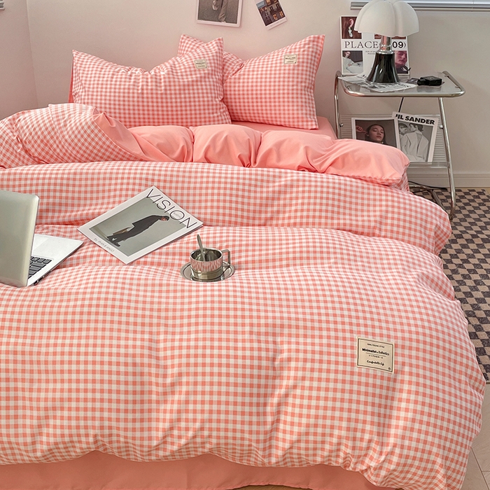 91家纺网 家纺一手货源 找家纺 优尚佳生活馆 2025新款无印风亲肤磨毛四件套-格子 玉小格