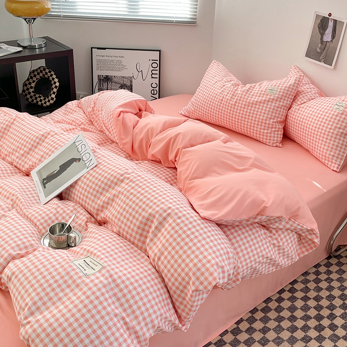 91家纺网 家纺一手货源 找家纺 优尚佳生活馆 2025新款无印风亲肤磨毛四件套-格子 玉小格